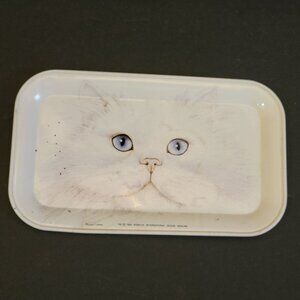 Vintage 1984 Marlex Cat Face Design Rectangular Metal Tray